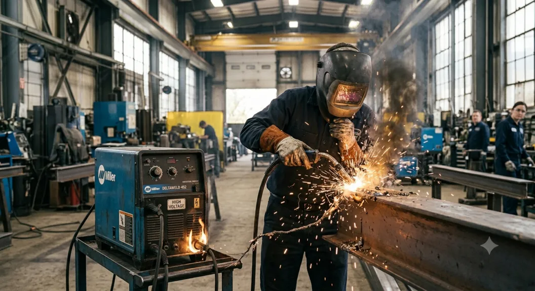 Fotografía-de-un-Hombre-con-equipo-de-soldadura-que-presenta-fallas-en-máquinas-de-soldar