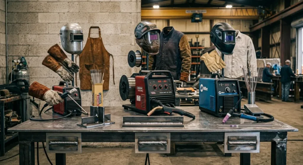 Fotografía-de-Tres-modelos-de-equipo-de-protección-personal-para-soldadura-industrial